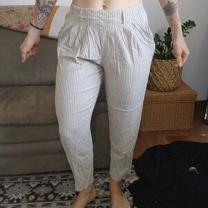 Vintage Flax Blend Striped Trousers Size Medium